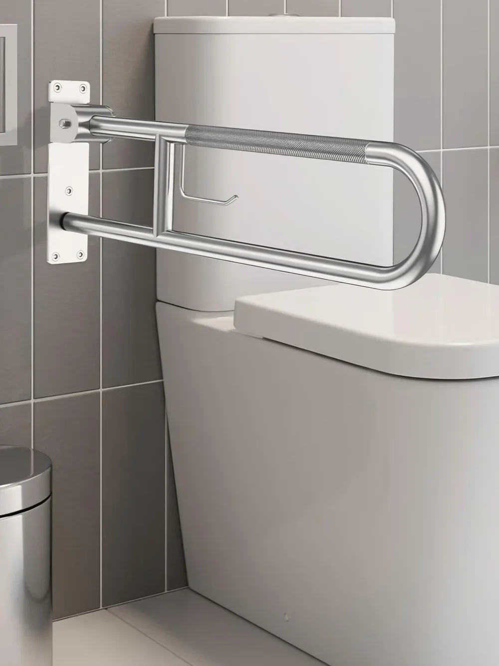 Toilet Grab Bar 32 Inch Brushed Nickel Anti-Slip Support Rail With Paper Holder